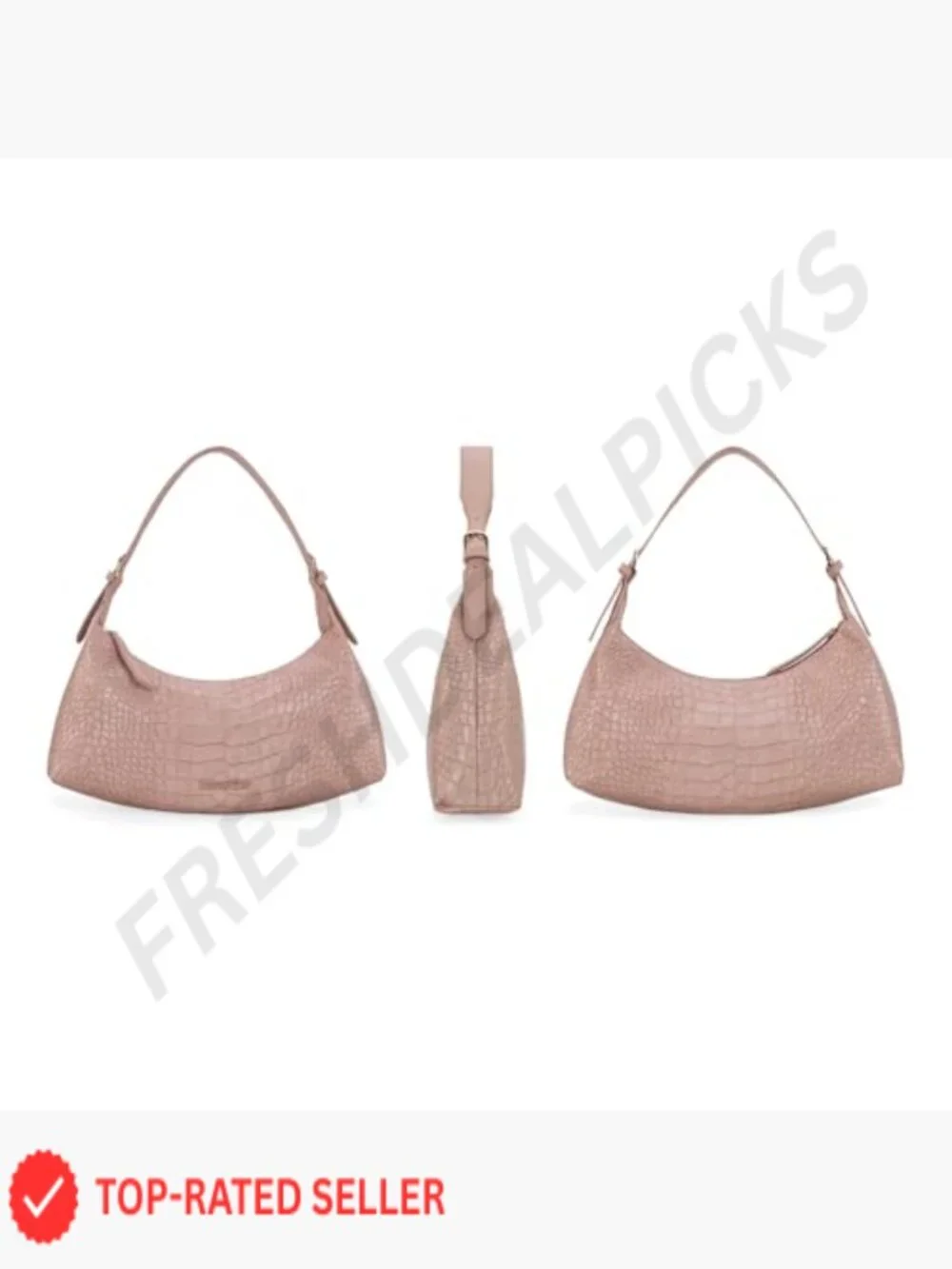 Crocodile Embossed Crescent Shoulder Bag Vegan Leather Trendy Hobo Purse